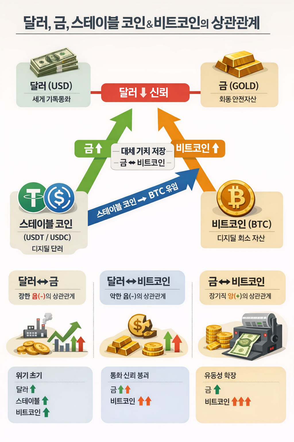 달러,스테이블코인 VS 금,비트코인 상관관계 - 메타노믹스 미션